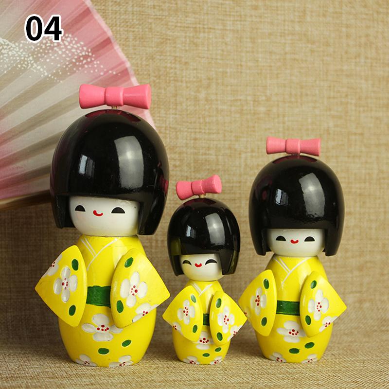 3Pcs/Set Japanese Geisha Kimono Figurine Asian Kokeshi Girl Statue Figure Toy Wooden Traditional Oriental Decor Ornaments