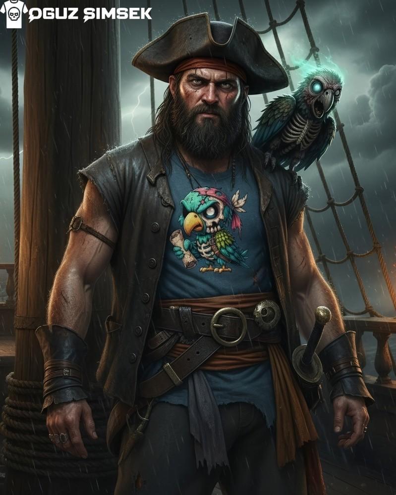 

Undead Parrot T-Shirt – Pirate Zombie Bird Costume Map Halloween Design XL