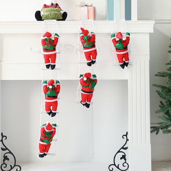 Santa Žebřík Přívěsek Vánoční Dekorace Slavnostní Santa Ozdoba s Kudrnatým Plnovousem Slavnostní Závěsná Ozdoba