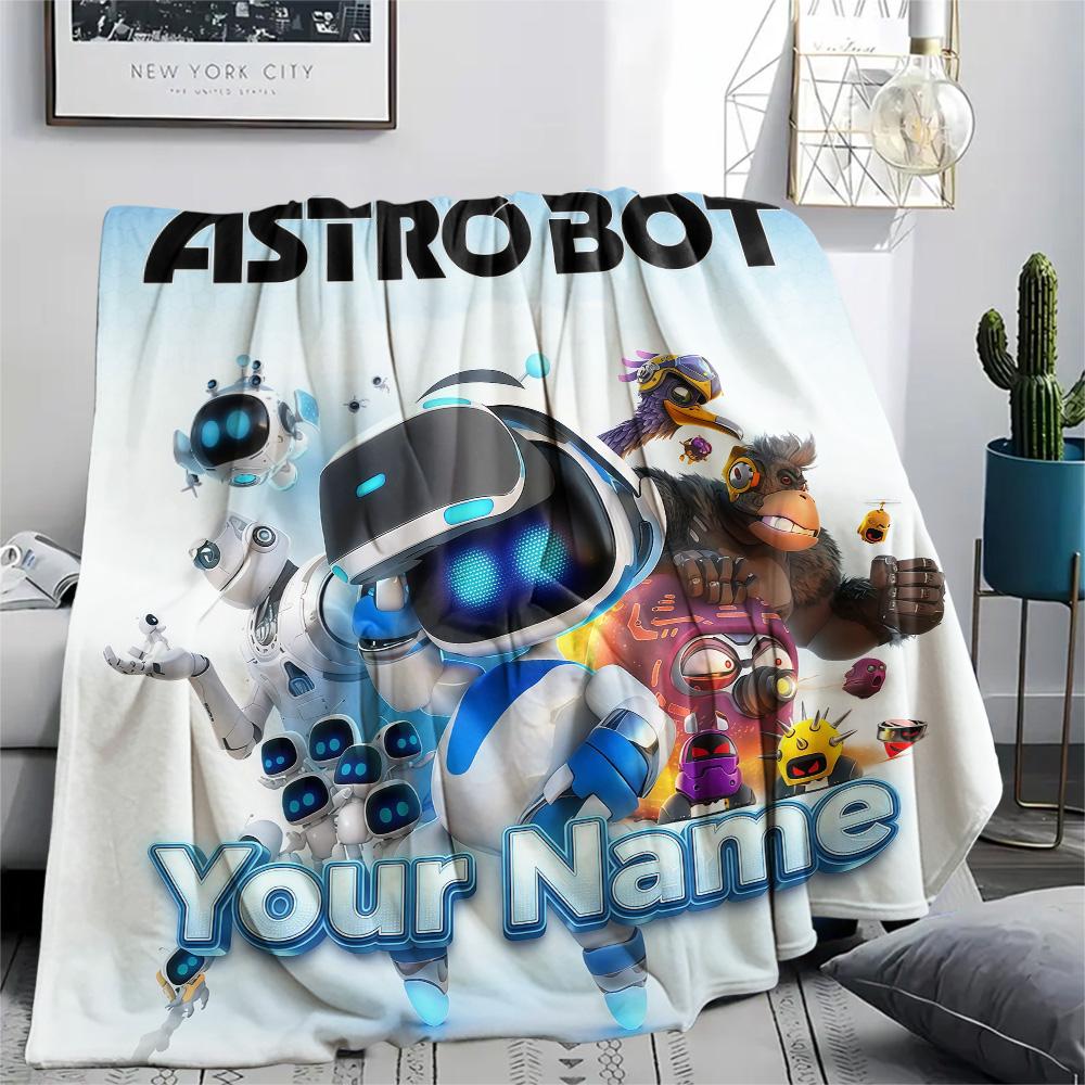 1PC Custom Name ASTRO BOT Patterned Flannel Blanket Suitable For All Seasons for Home Decor Warmth and Comfort Gifts Holiday Present -HE92