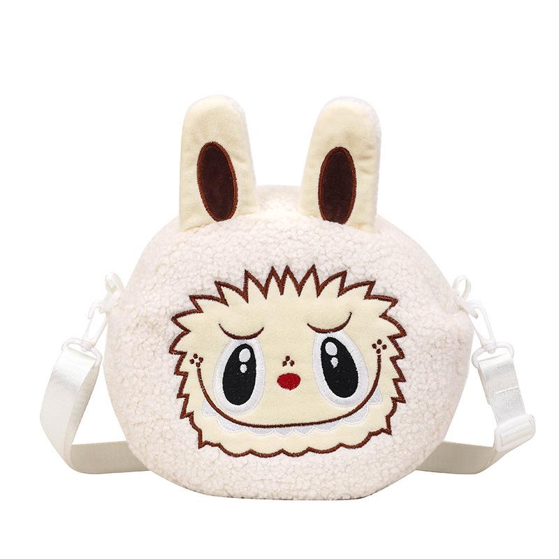 Borsa a tracolla Labubu dei cartoni animati Bambola di peluche Borsa a mano a spalla per bambini Regalo per bambina beige