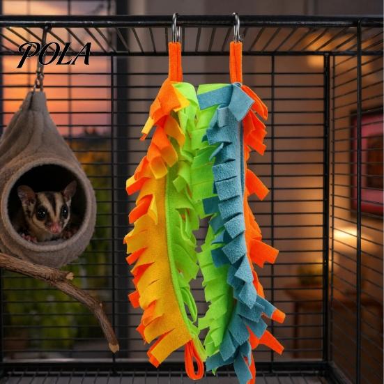 Sugar Glider Hanging Bridge 2Pcs Parrot Chewing Toy with Metal Ring, Colorful Felt Strips, Small Animal Pet Interactive Climbing Activity for