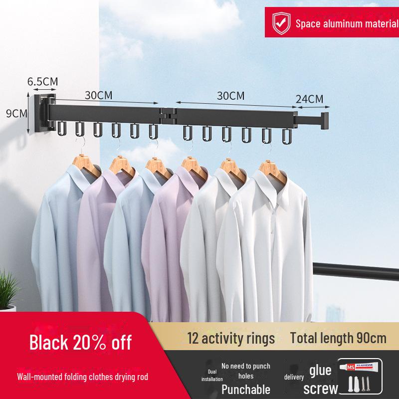 Suport de uscare pentru rufe telescopic, montat pe perete, pentru pervazuri și pervazuri, pentru interior/exterior