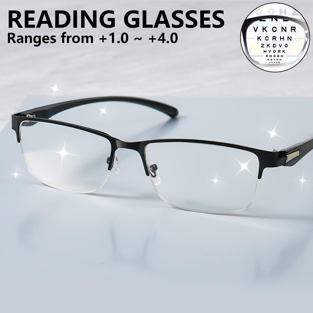 Men and Women Black Reading Eyeglasses Half FramePortable Magnifying Presbyopic Hyperopia Eyeglasses Square Ideal Choice for Gifts