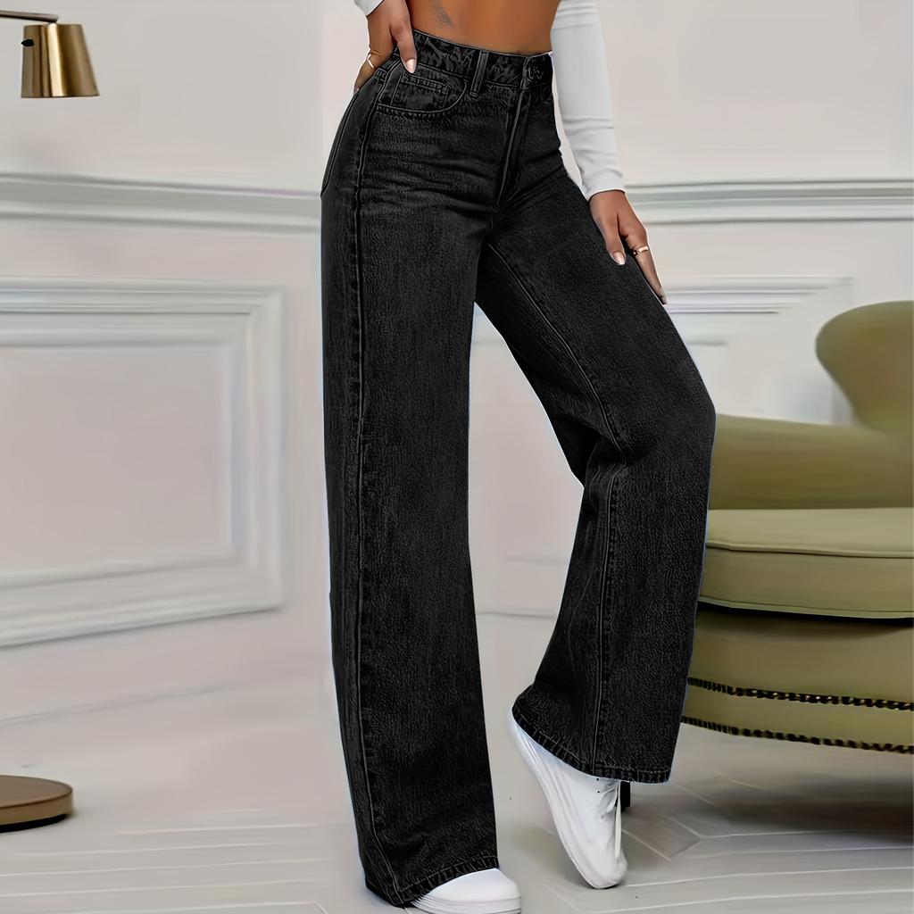 Women's High Waist Washed Women's Jeans Fashionable Versatile Straight Leg Pants