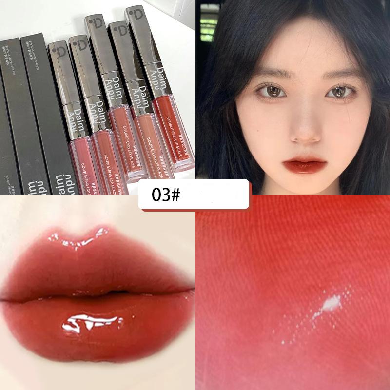 Square Tube Double Head Lip Glaze Watery Transparent Lip Honey Glass Lips Matte Lipstick Female Makeup