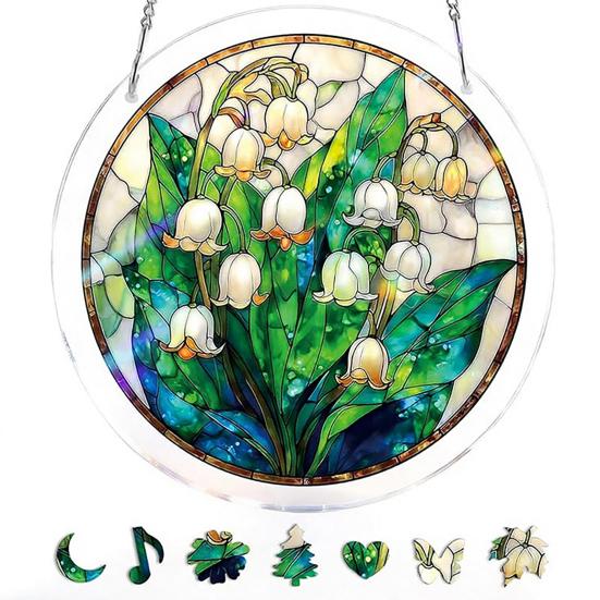 Window Hanging Ornament Suncatcher Puzzle Stained Glass Effect Decorative Light Shadow Art Piece for Balcony Window Decor Gift