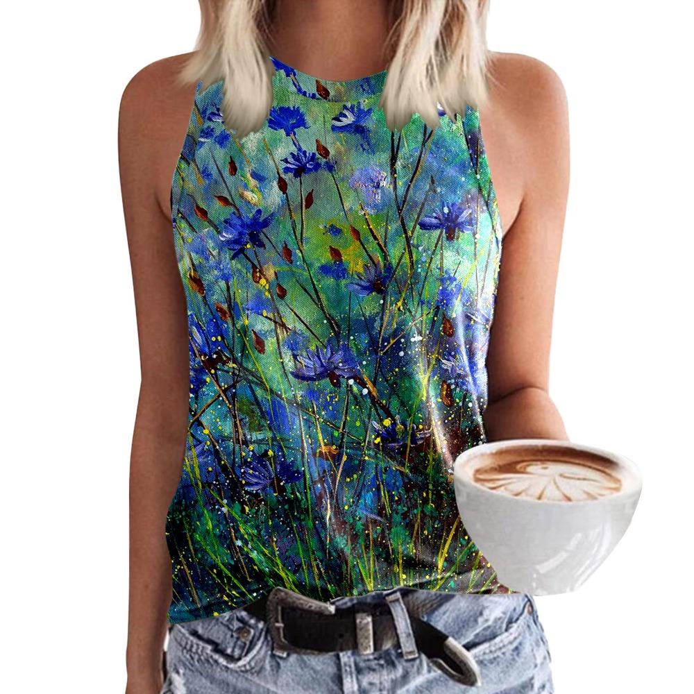Flower Floral 3D Print Tank Top Summer Women Fashion Streetwear Y2k Tops Oversized Vest Off Shoulder Sleeveless Woman Camisole