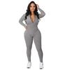 2022 Autumn European and American Pit Stripe Zipper Sports Jumpsuit