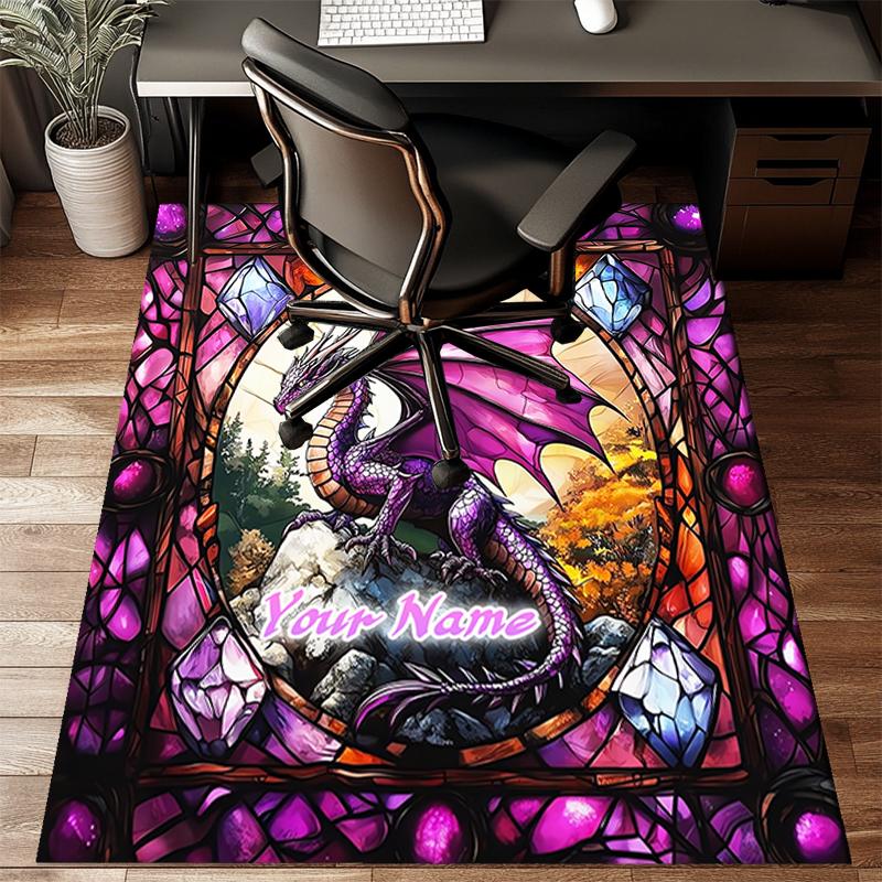 1PC Custom Name Glass Dragon Fantasy Theme Floor Mat Ideal for Living Room, Game Rooms, Office, Bedroom, Floor Mat Playful Design