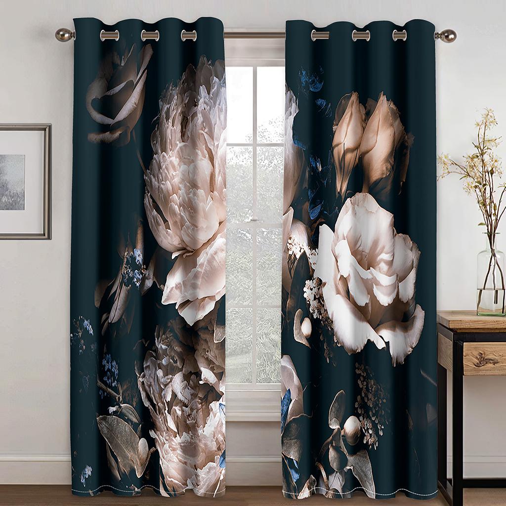 Luxuriöse 3D-Vorhänge mit Rosenmotiv, ein Set aus zwei Paneelen, Verdunkelungsvorhänge für die Inneneinrichtung von Schlafzimmer und Wohnzimmer.