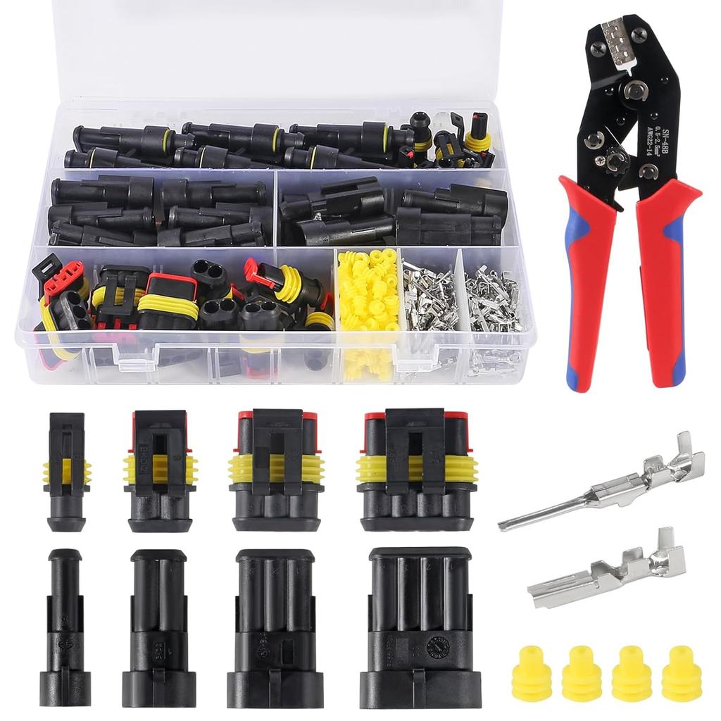 352Pcs Waterproof Electrical Connector Terminals Automotive Electrical Wire Connectors with Ratchet Crimping Tool