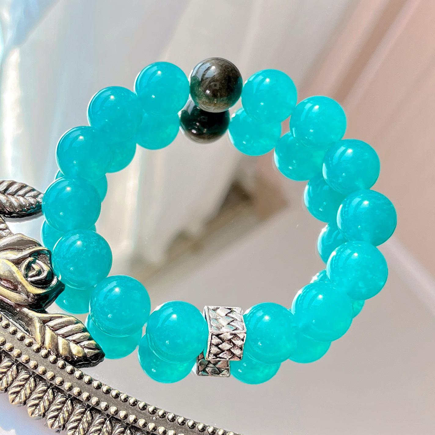 Madeilan 12Mm Large Grain Tianhe Stone Color Quartz Rock Obsidian Bracelet