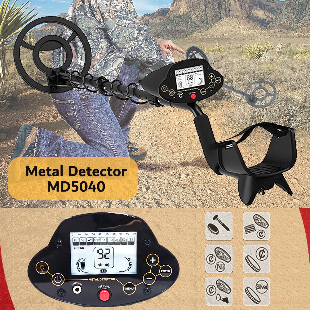 MD-5040 Gold Metal Detector Underground 8" Fully Waterproof Search Coil Digital Display Screen Handheld Portable High Accuracy