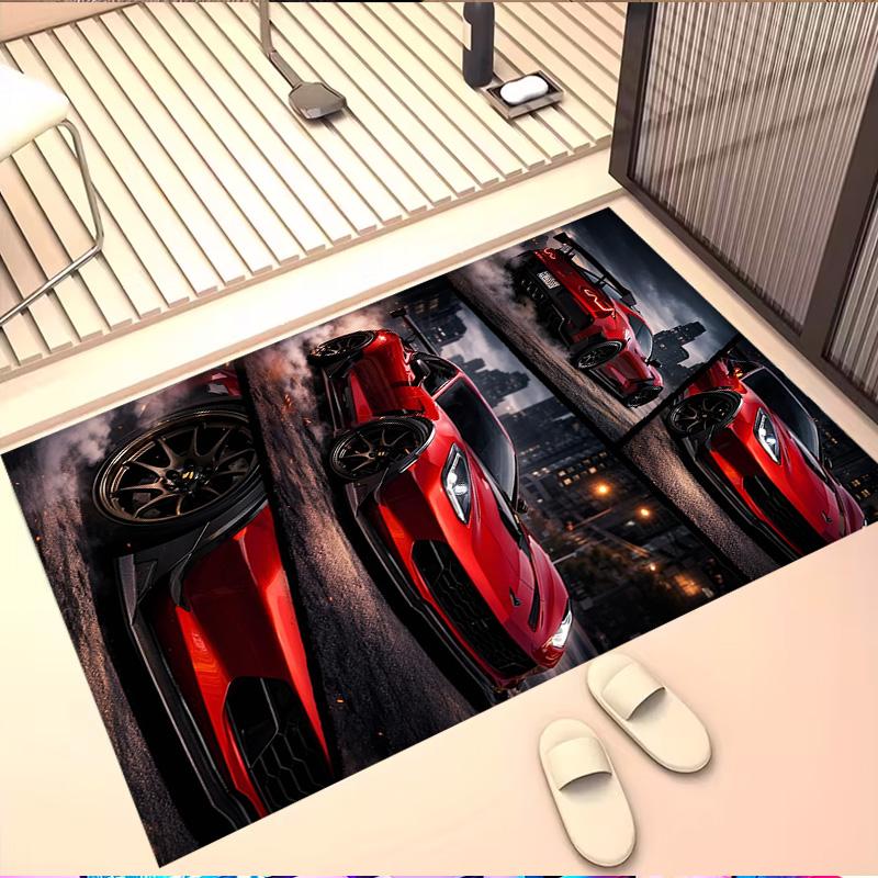 Chevrolet Corvette Print Rug, Washable Floor Carpet, For Entryway Dorm Laundry Room Office Study, Home Decor Birthday Christmas Gift