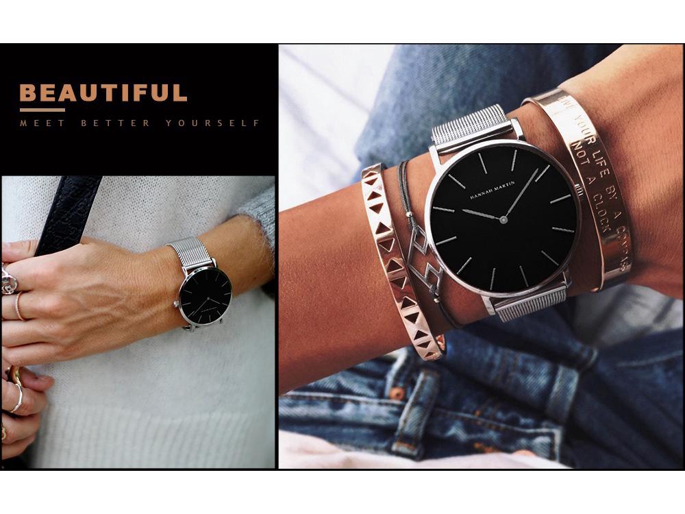 Elegant Slim Waterproof Wristwatch with Steel Mesh Band - Minimalist Japanese Design for Women.