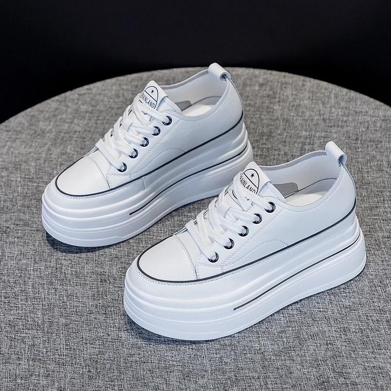 

Мода 8 см Натуральная кожа Женские Повседневные Туфли 8 см Платформа Танкетка Женские Женские Модные Кроссовки Массивные Весенне-Осенние Туфли Лето 34