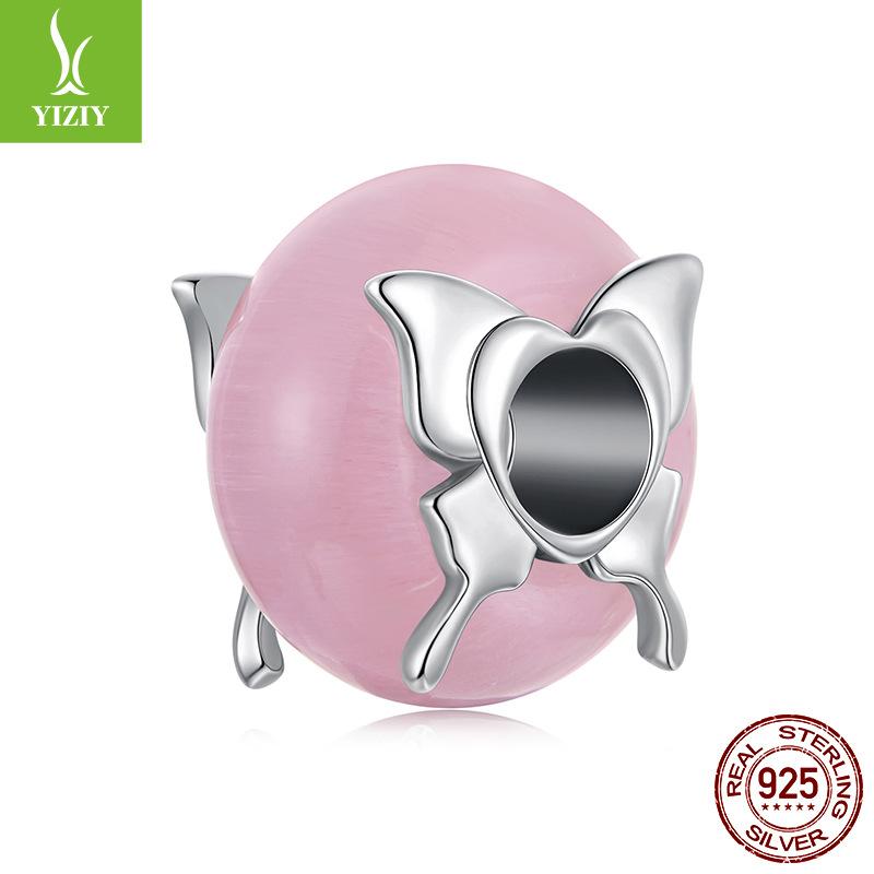 Spring New Product Pink Love Butterfly Dance Heart Beaded S925 Silver Beads Fashion Diy Bracelet Accessories