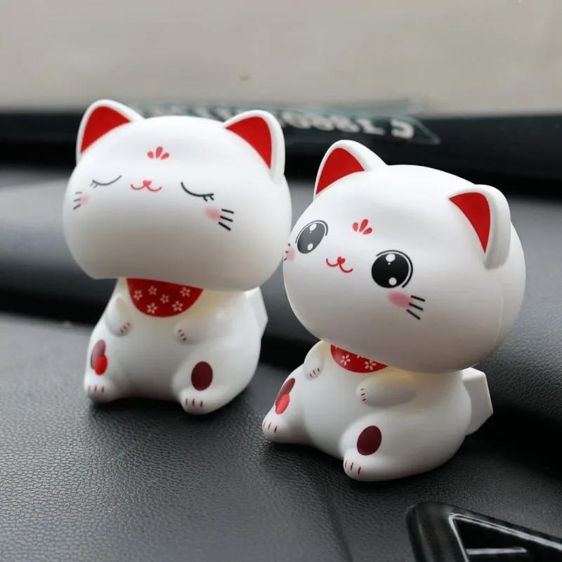 Solarbetriebene Glückskatze fürs Auto, Armaturenbrett, Mittelkonsole, süße Glückskatze, Wackelornament, Auto-Innendekoration, Zubehör
