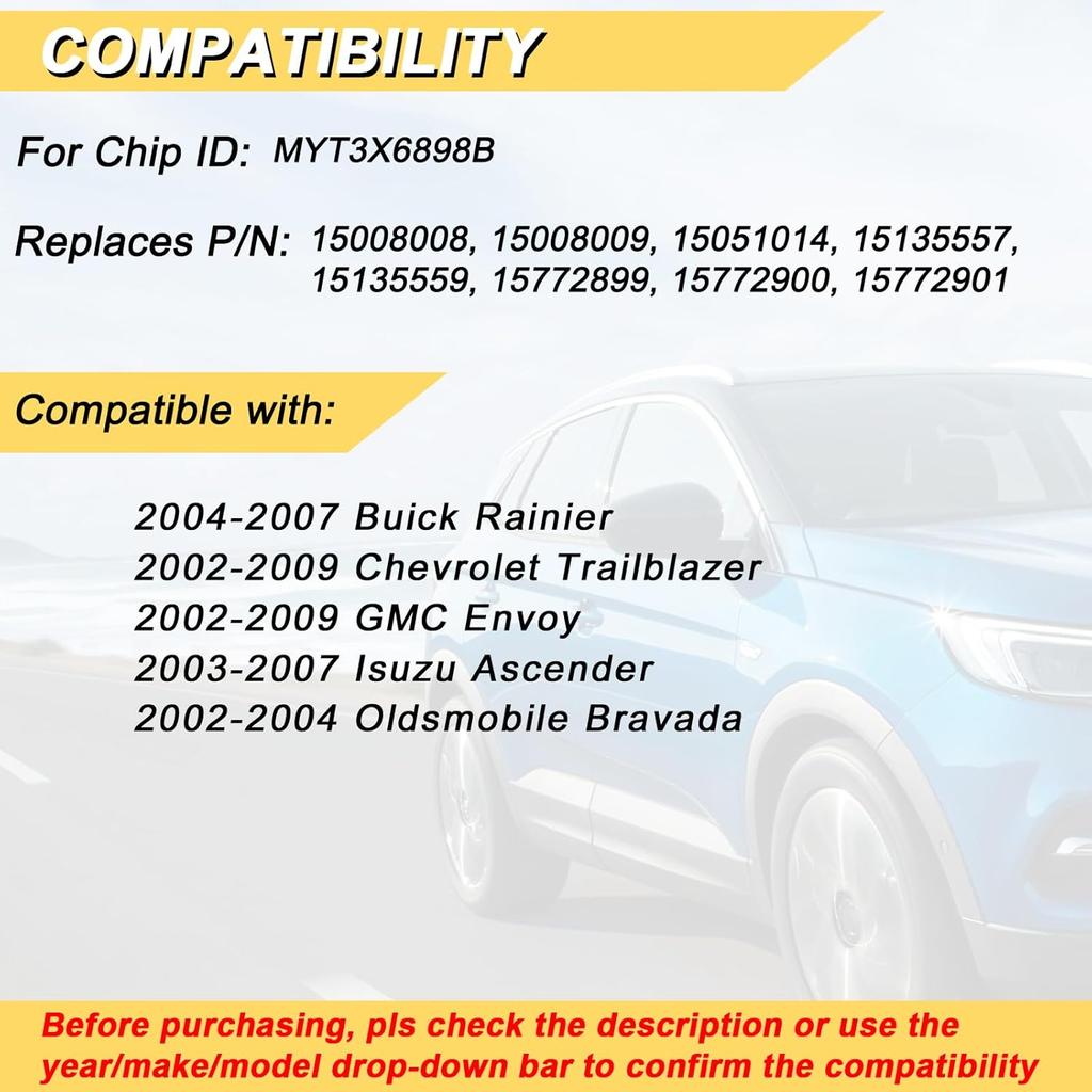 Key Fob Replacement for 2002-2009 Chevy Trailblazer & GMC Envoy/ 03-07 Isuzu Ascender/ 04-07 Buick Rainier/ 02-04 Oldsmobile Bravada Car Keyless