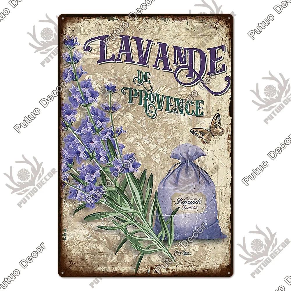 Putuo Decor Lavendel Metallskyltar Plåtposter Metall Vintage Solros Skyltar Retro Blomma Plåtskylt Tusensköna Väggdekor för Hem Trädgård