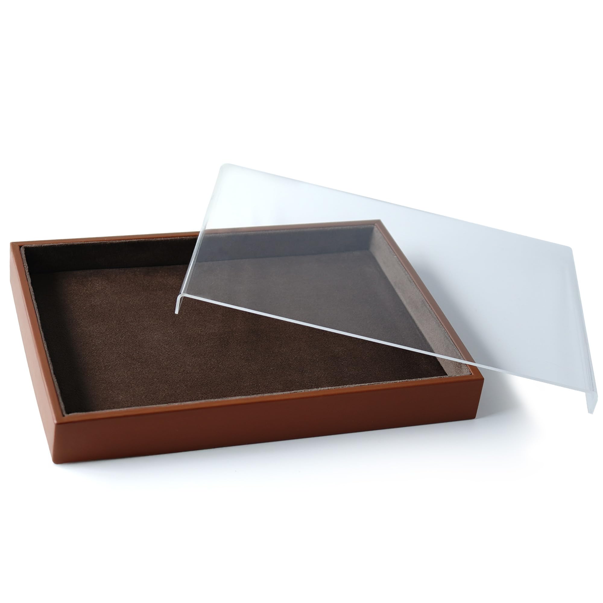 

ARVINE Accessory Tray, Velour, Acrylic Lid, PU Leather Edge, Jewelry Storage, Small Item Organizer [Parallel Import]