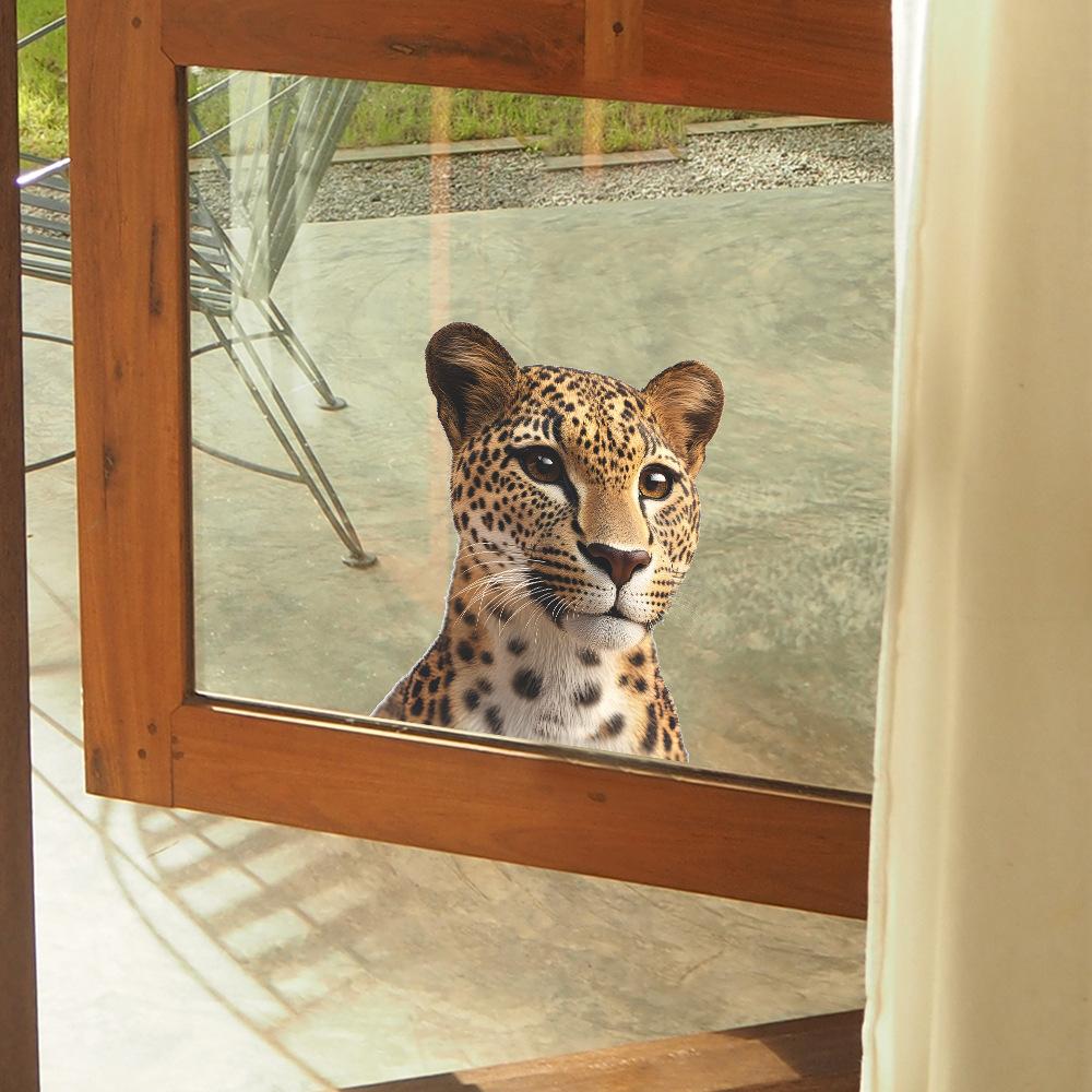 Powerful Leopard Balcony Glass Window Home Background Beautification Window Stickers
