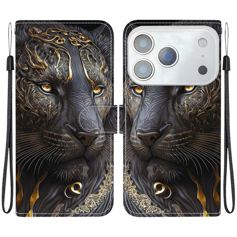 Für Apple 17 Tier Hülle Löwe Panda Leder Handyhülle Für iPhone 17 Pro Max Air Wallet Flip Coque Karte Magnetisch Schutzhüllen