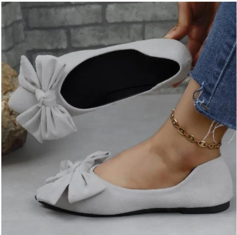 

Новые летние туфли с острым носком, удобные, повседневные, с бантом, однотонные, элегантные женские туфли, дышащие туфли на плоской подошве с неглубоким вырезом 43
