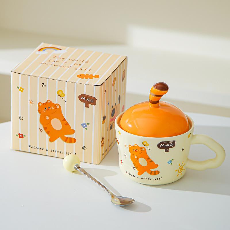 Fun Kitten Mug with Lid Office Cute Ins Ceramic Water Cup Personalized Creative Gift Cup