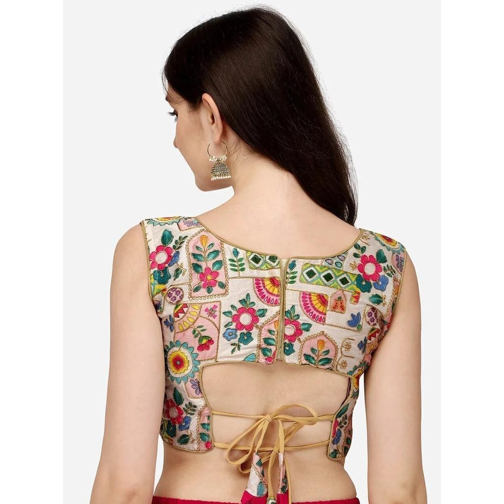 Women Round Neck Sleeveless Blouse Indian Wedding Wear Designer Readymade Choli
