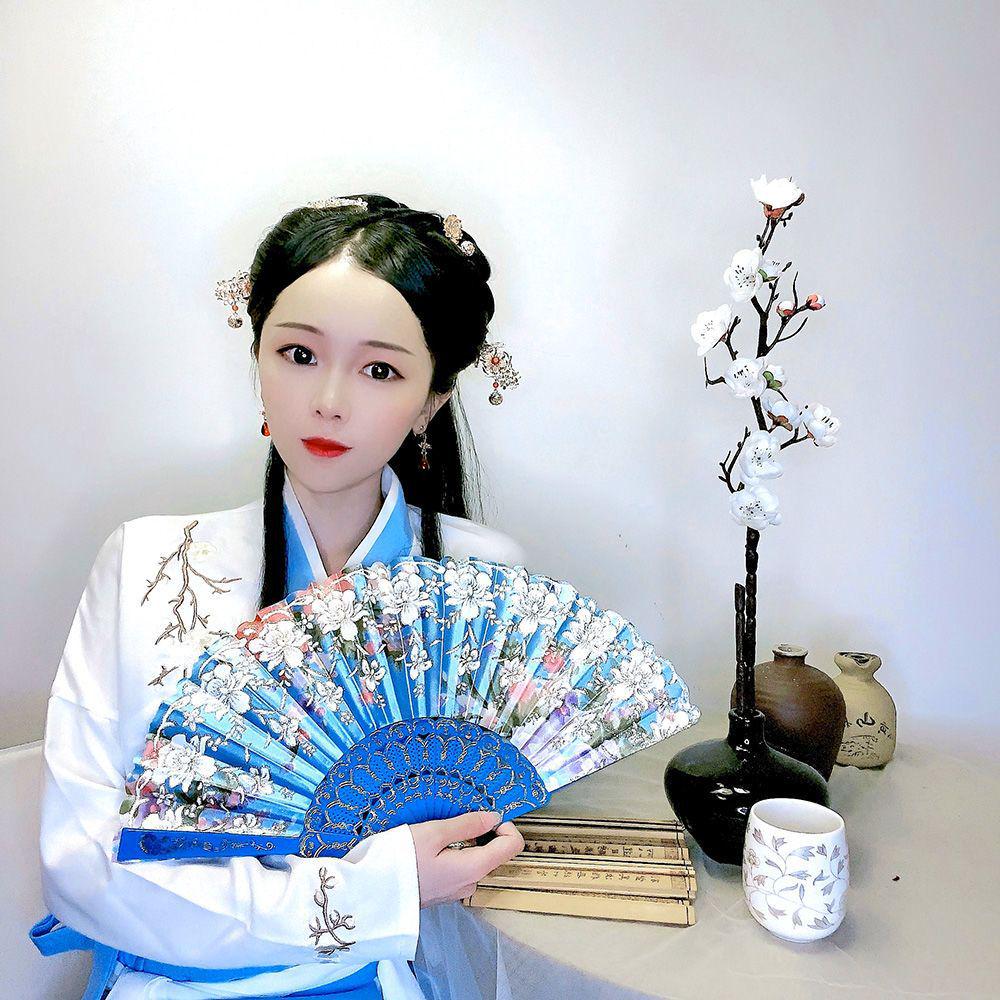 Silk Chinese-Style Folding Fan: Cheongsam, Hanfu, Dance, Wing Chun, Photography Prop