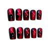 24-Piece Black-Red Irregular Cat Eye Press-On Nails with Sparkling Design