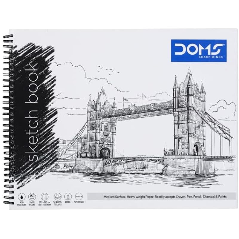 

Doms Wiro Bound Sketch Book | 150 Gsm, Unruled, 72 Pages | 34.7 X 27.5 Cm | Ideal For Drawing, Sketching, Colouring And 1 білий