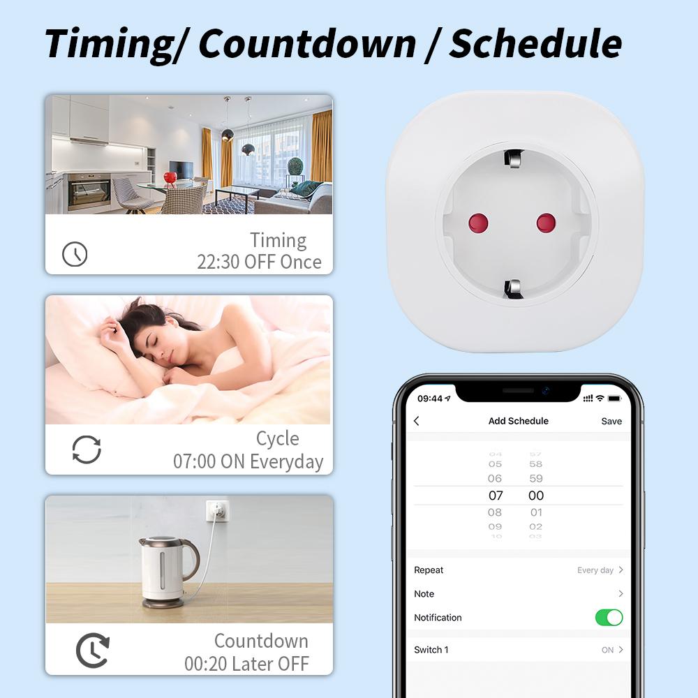Sixwgh Wifi Priză EU Tuya Smart Home Automation Funcție de temporizator Prize electrice Alexa Voice Rele Control Priză inteligentă