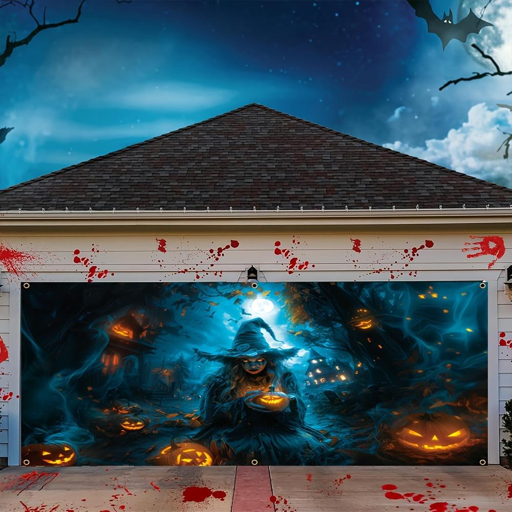 One 2D Flat Halloween Garage Polyester Background a Creepy Witch Castle Suitable for Halloween Decoration