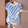 ZANZEA Women Casual O-neck Stripe Print Loose Short Sleeve Blouse