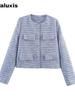 Women's New Fall Winter High-End Crew Neck Small Cardigan Style Short Jacket Fashion Versatile Oversized Check Blazer
