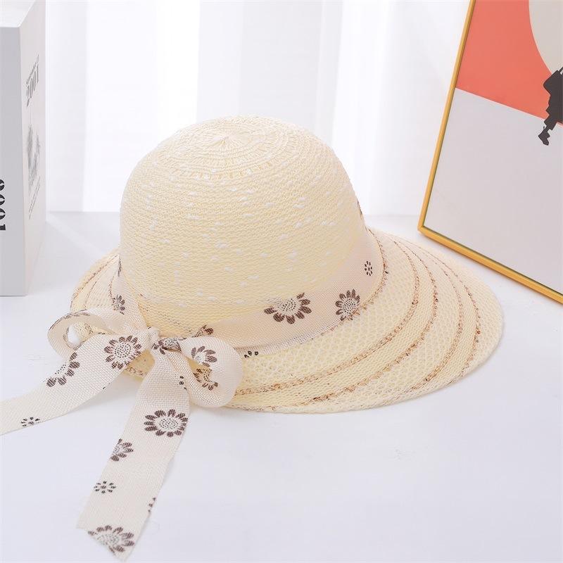 Grass Hat Women's Summer Sunshade Hat Sun Protection Beach Hat Travel Bow Duck Tongue Sun Hat