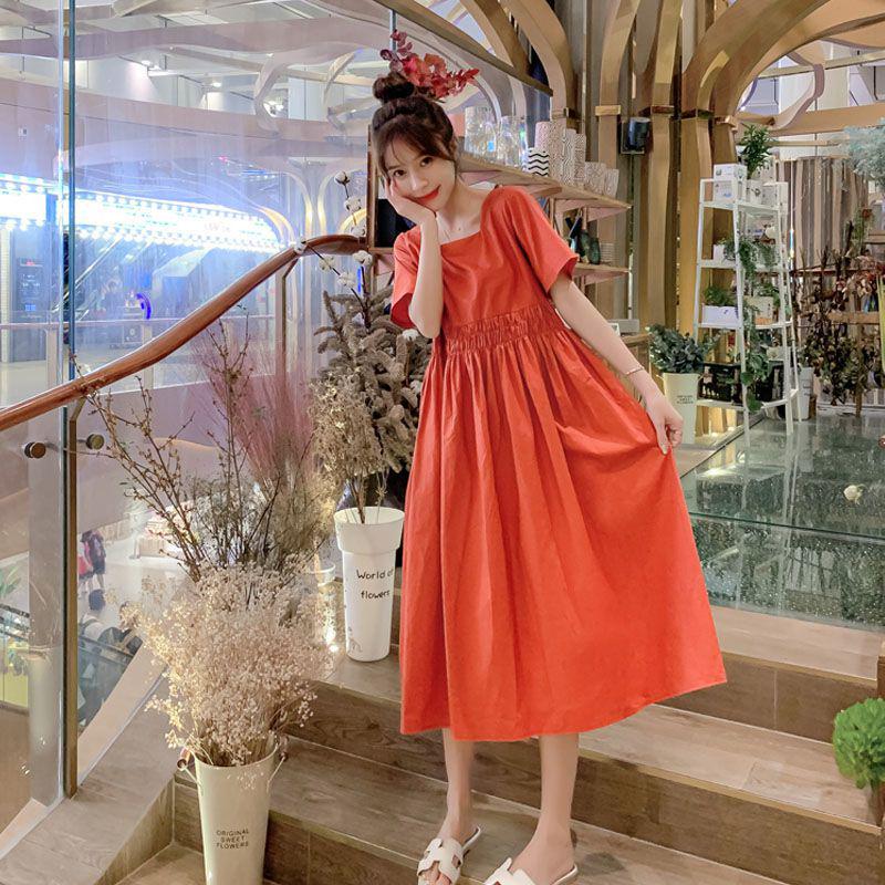 

Fresh Style Summer Mid-Length Loose Maternity Dress with Short Sleeves M 90-120 lbs