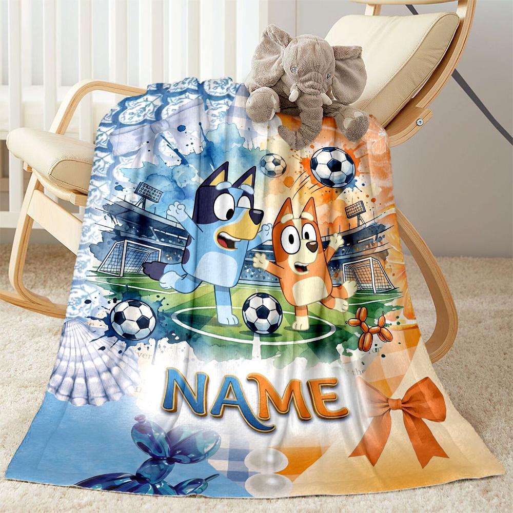 Bluey's Festive Football Fun Customize Your Name Blanket Throw Customizable Blanket Ultra-Soft Suitable for Picnics Chair Bedding Seaside