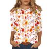 Women's Fashionable Casual Three Quarter Sleeve Printed Round Neck Top