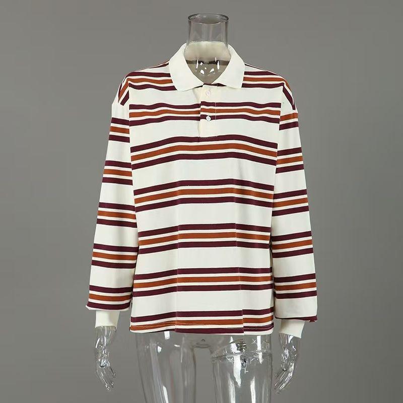 Western Style Fashion Loose Casual Stripe Long Sleeves Shirt Top Striped Long Sleeve Shirt