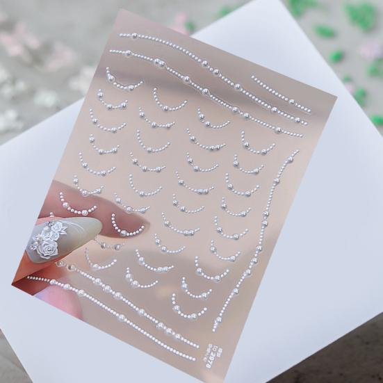 Rose Nagel Klebeaufkleber Französisch Falsche Perlen Kunststil Selbst PVC Wasserdicht DIY Abnehmbar Geprägt