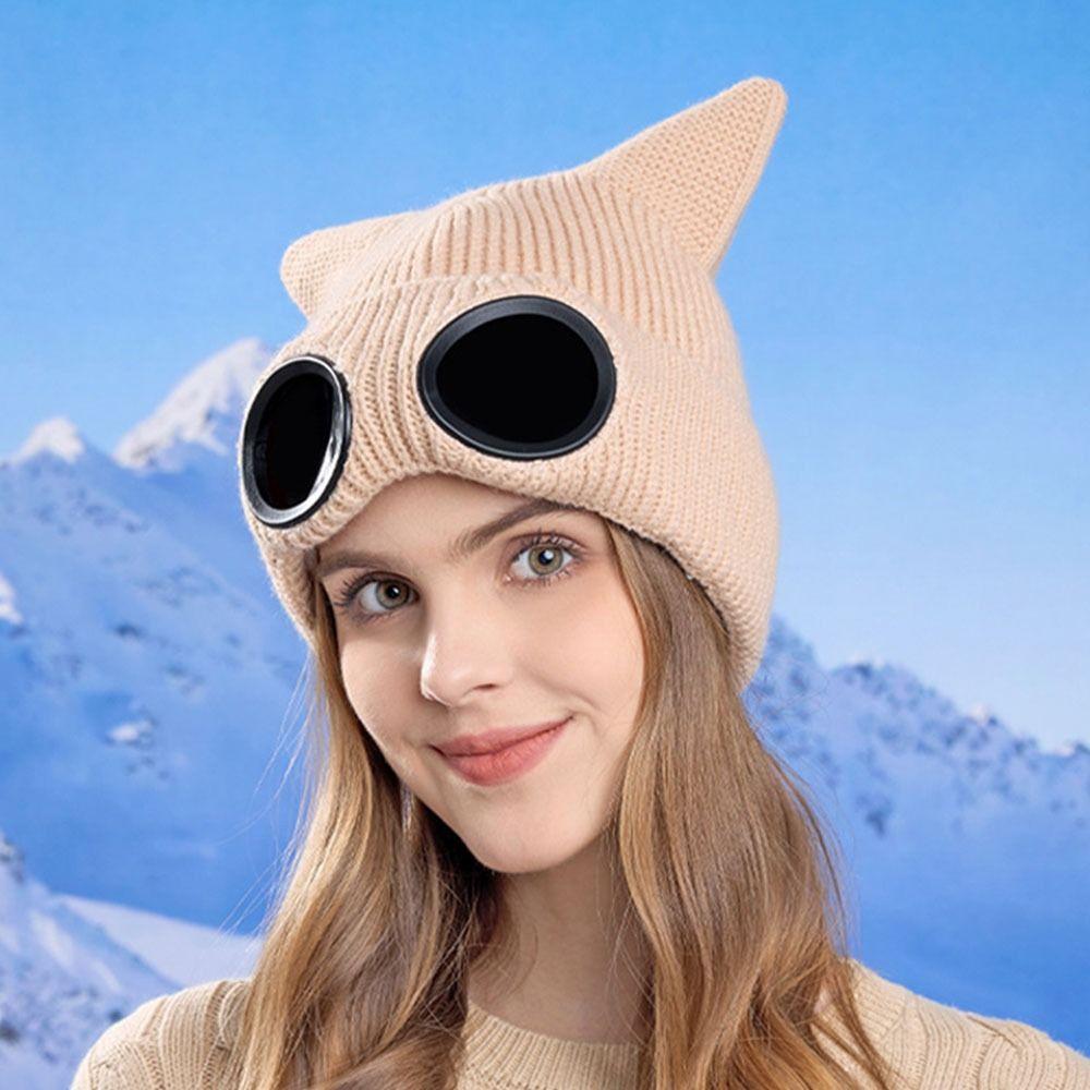 Windproof Winter Glasses Caps Removable Glasses Head Knitted Hat Warm Ski Mask Hats Outdoor