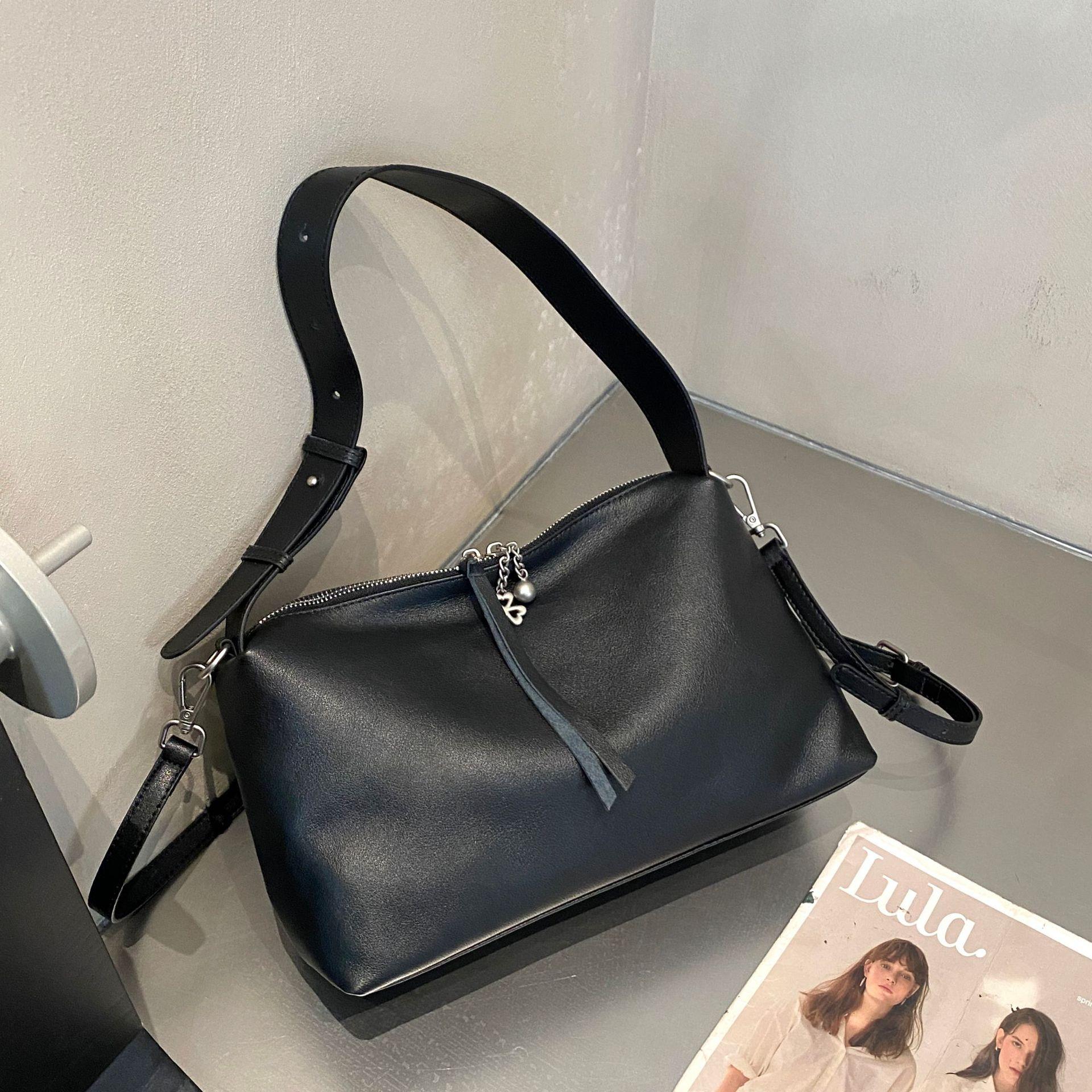 

Женская сумка на плечо из коровьей кожи, Сумка-мессенджер большой вместимости, Модная и красивая, Простая и универсальная сумка, Мягкая кожа чёрный