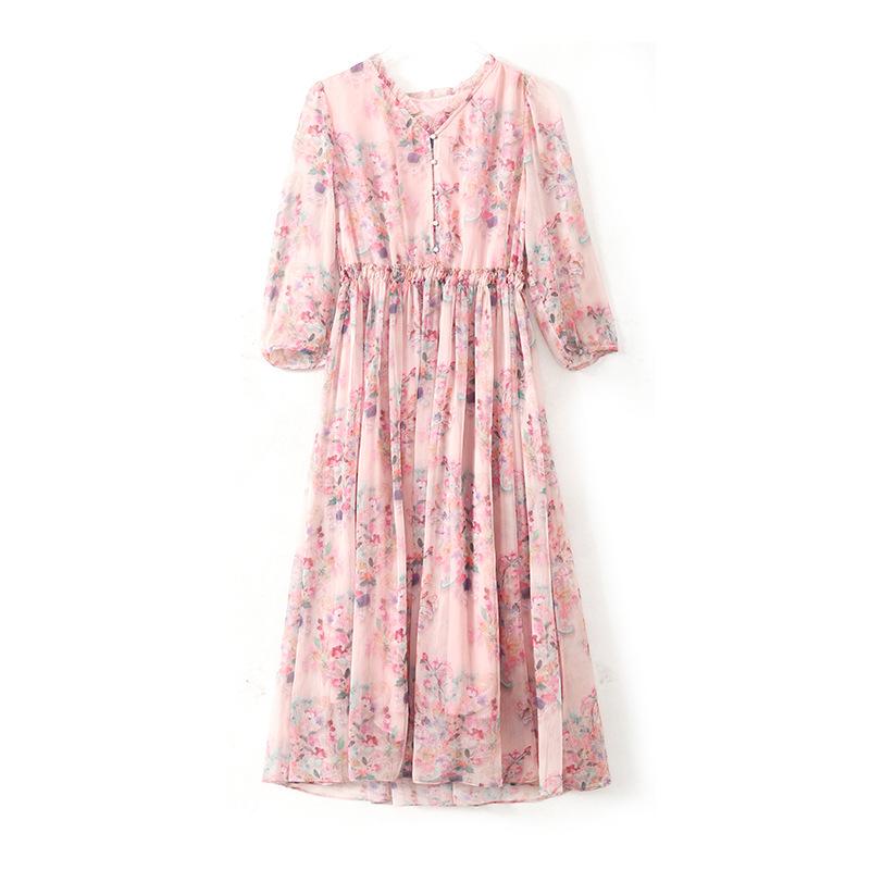 Elegant Floral Silk Summer Dress for Middle-Aged Women - 2026 Beach Vacation Style