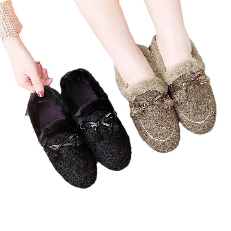 Damskie zimowe buty na płaskiej podeszwie, wyściełane aksamitem, z futerkiem - antypoślizgowe, ciepłe i pogrubione.