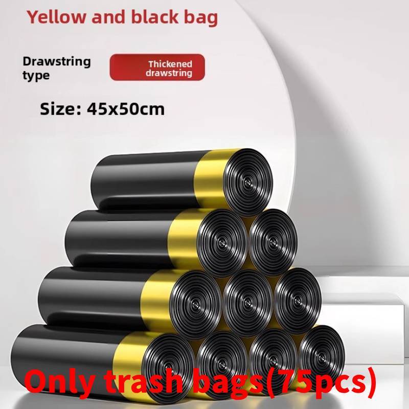 Heavy Duty Household Drawstring Trash Bags With Auto Tie For Home And Dorm Room Black