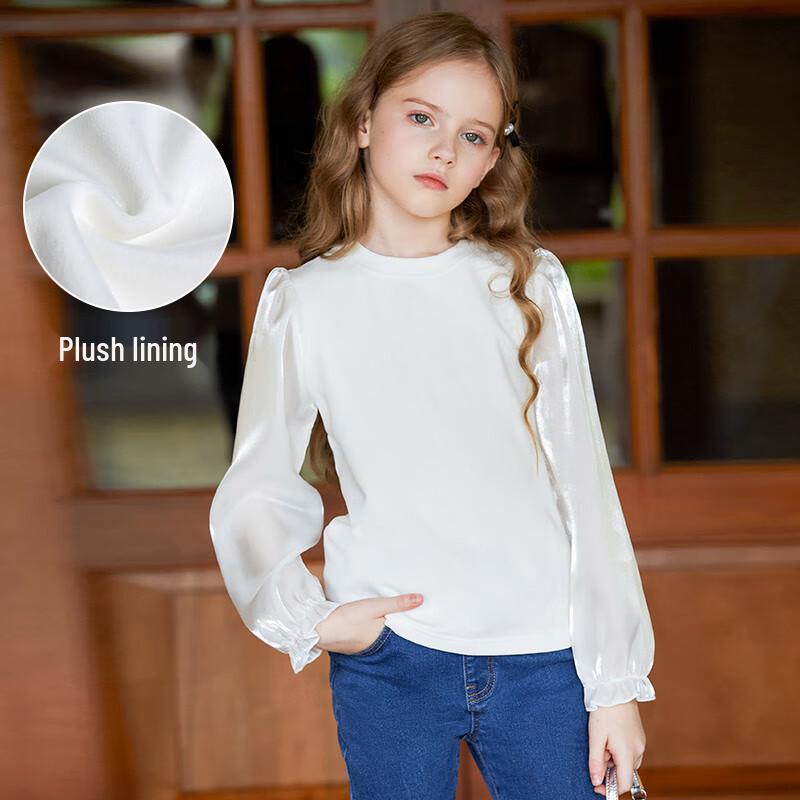 Kleines naive Mädchen Langarm schimmerndes Satin-Patchwork-T-Shirt